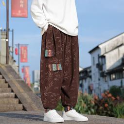 [免運]中國風男裝復古風燈芯絨闊腿束腳褲男秋季大碼條絨哈倫褲休閑長褲【金隆服裝】 歷史價格詳細信息