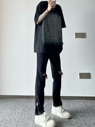 美式潮牌痞帥牛仔褲男士2024新款秋冬季條紋垂感闊腿百搭休閑長褲 歷史價格詳細信息