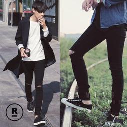 正韓代購搖滾星球 刀割破壞黑色韓國小直筒牛仔褲 EF975818 歷史價格詳細信息