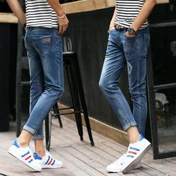 春秋男式牛仔韓版修身小腳青少年牛仔長男士黑色彈力 Y8005 歷史價格詳細信息