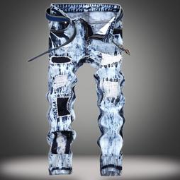 【潮裡潮氣】歐美外貿牛仔褲男破洞潮男直筒牛仔褲做舊個性原創男裝 歷史價格詳細信息