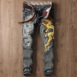 【潮裡潮氣】歐美男士直筒修身破洞牛仔褲潮男磨破懷舊褲子潮流乞丐褲大碼 歷史價格詳細信息