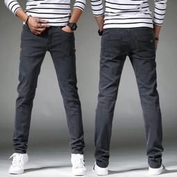 春秋黑色牛仔絝男式彈力修身小腳絝男溼休閑純色韓版潮流長絝 Y902 歷史價格詳細信息