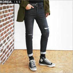 正韓代購搖滾星球 刀割破壞黑色韓國小直筒牛仔褲 EF975818 歷史價格詳細信息
