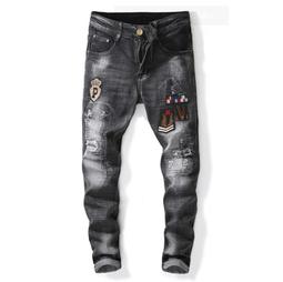 【潮裡潮氣】新款歐美風格時尚潮人破洞補丁牛仔褲刺繡喜鵲潮褲0793 歷史價格詳細信息