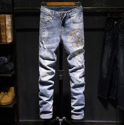 【潮裡潮氣】歐美破洞牛仔褲男直筒修身速賣通外貿男式牛仔褲磨破做舊潮褲 歷史價格詳細信息