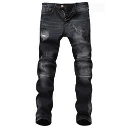 【潮裡潮氣】男式破洞牛仔褲微彈男士小直筒牛仔褲 歷史價格詳細信息