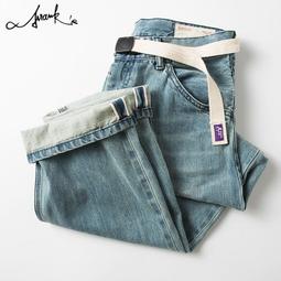 FRANK'S日牌特進-寬鬆 格紋補丁 九分縮口褲 重磅 丹寧 水洗 小直筒 牛仔褲 原創 復古 3D 抽繩 挺版 中性 歷史價格詳細信息