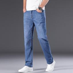 春夏薄款彈力牛仔絝男式休閑寬松直筒商務潮流煙灰色大碼長絝 歷史價格詳細信息