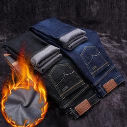 秋冬新款加絨加厚男士牛仔褲男式直筒中年修身商務彈力保暖長褲子 歷史價格詳細信息