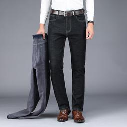 秋冬新款加絨加厚男士牛仔褲男式直筒中年修身商務彈力保暖長褲子 歷史價格詳細信息
