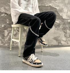 美式高街頭潮牌拉鍊排扣牛仔褲男春季vibe風修身顯瘦百搭休閒長褲 歷史價格詳細信息