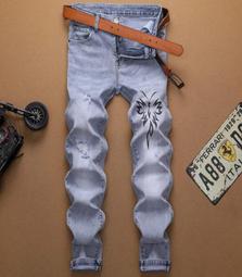 27~34 新款中腰破洞牛仔褲男 補丁不透風 油漆潑墨 高街 潮牌 個性 水洗印花褲 刷破牛仔褲 ins復古 歷史價格詳細信息