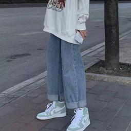 S-5XL 牛仔褲 韓版情侶褲子 長褲 九分褲 闊腿褲 男女同款丹寧褲 直筒闊腿寬褲 女牛仔褲 歷史價格詳細信息