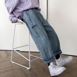 現貨：牛仔長褲 S-5XL牛仔破褲 個性拼接破洞褲 乞丐褲 日系休閒寬鬆大碼 鬆緊腰束腳褲  水洗復古縮口褲 歷史價格詳細信息