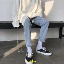 牛仔褲男 丹寧牛仔褲 直筒闊腿垂感拖地牛仔長褲 港風潮牌素色長褲 百搭復古做舊淺色牛仔褲 老爹褲男~時尚男裝 歷史價格詳細信息
