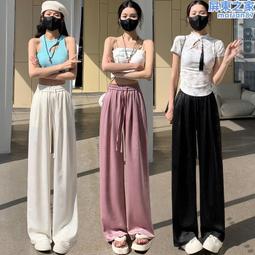 醋酸闊腿褲女夏垂感慵懶風緞面高腰直筒薄款長褲寬鬆顯瘦休閒褲子 歷史價格詳細信息