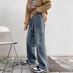 『購物趣』直筒牛仔褲男士春夏季薄款高街復古麻繩腰帶垂感闊腿長褲男性褲子個性男裝休閒服飾~FE16604 歷史價格詳細信息