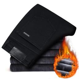 冬季加絨加厚牛仔褲男修身直筒彈力男式褲子休閑商務潮流黑色長褲 Y202 歷史價格詳細信息