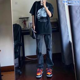 高街黑灰牛仔pants男士春秋款潮牌美式復古闊腿pants子直筒寬松休閑長pants 歷史價格詳細信息