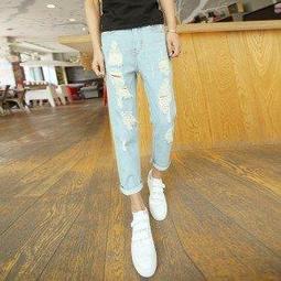 yes99buy褲 2014春夏 男式水洗磨白淺色牛仔褲 韓味男款九分褲窄管褲 歷史價格詳細信息