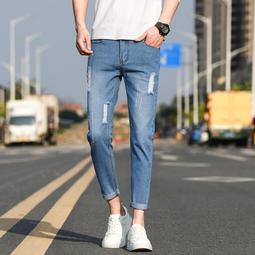 春夏男式新款牛仔褲男青少年韓版修身時尚百搭九分褲小腳男褲 Y931 歷史價格詳細信息