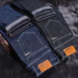 秋冬加絨牛仔ku男中yao直筒彈力男士冬季保暖青年商務大碼休閒長ku Y3095 歷史價格詳細信息