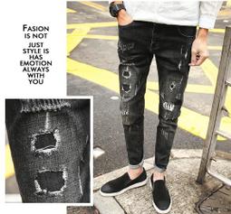 新款男士彈力破洞牛仔褲 男修身韓版破洞小腳褲 男裝時尚個性長褲鉛筆褲 磨破褲破洞褲乞丐褲-22號穿搭 歷史價格詳細信息
