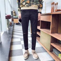 28-34 彈力修身顯瘦牛仔九分褲 彈性牛仔褲 秋季新款長褲 百搭好穿直筒牛仔褲 水洗黑色中腰褲 男裝 歷史價格詳細信息