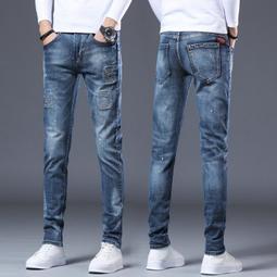秋冬新款男式牛仔褲彈力青年修身小腳褲韓版潮流破洞牛仔長褲Y9015  A 歷史價格詳細信息