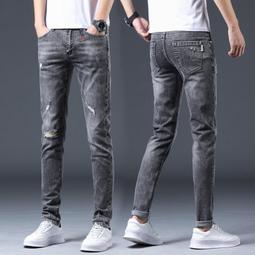 春秋新款男式牛仔褲時尚潮流彈力修身小腳褲韓版青少年破洞長褲子 Y3815 歷史價格詳細信息