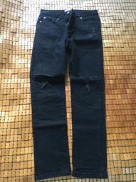 新款膝蓋拉鍊純黑色牛仔褲男士修身顯瘦煙管褲九分褲韓版青年潮流 歷史價格詳細信息