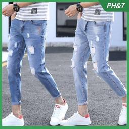 夏季破洞牛仔短褲男士修身褲子韓版懷舊復古薄褲 歷史價格詳細信息