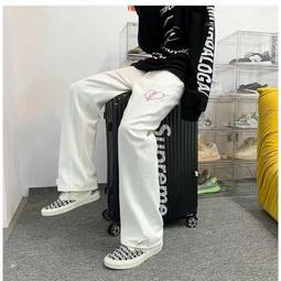 高街牛仔褲男春季潮ins個性拼接寬松直筒褲韓版闊腿百搭潮牌褲子現貨速發 歷史價格詳細信息
