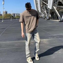 男女百搭美式高街牛仔褲子寬松直筒闊腿復古水洗cleanfit彎刀牛仔 歷史價格詳細信息