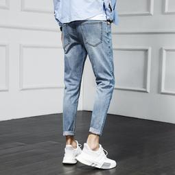 春秋新款淺色九分牛仔男韓版潮流修身小腳潮男休閑百搭彈力長現貨速發 歷史價格詳細信息