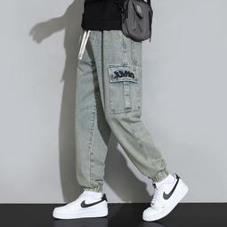 松緊直筒抽繩牛仔pants男春秋工作pants闊腿勞保pants子工地耐磨休閑加絨 歷史價格詳細信息