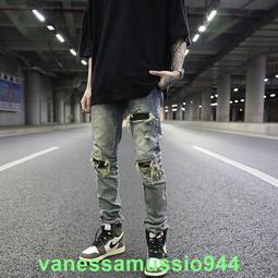 水洗補丁牛仔褲男潮牌緊身小眾高級感長褲BOYUE帛躍高街-22號穿搭 歷史價格詳細信息