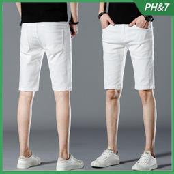 夏季薄牛仔短褲男 彈力條紋五分褲 鬆緊腰潮休閒褲 寬鬆大尺碼 歷史價格詳細信息