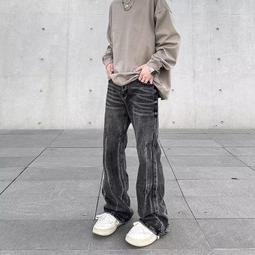 美式高街牛仔褲男潮流微喇長褲子百搭韓版帥氣寬鬆直筒闊腿褲 歷史價格詳細信息
