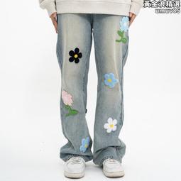 黃泥染水洗牛仔褲破洞潮ins高街男hiphop褲子vibe拉鍊直筒褲 歷史價格詳細信息