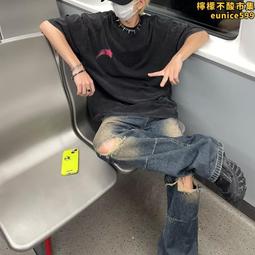 【牛仔】 嘻哈寬鬆牛仔褲男 BBOY滑板褲男  潮胖大尺碼nzk刺繡塗鴉闊腿牛仔褲男 牛仔長褲男  極貨-潮流精選 歷史價格詳細信息