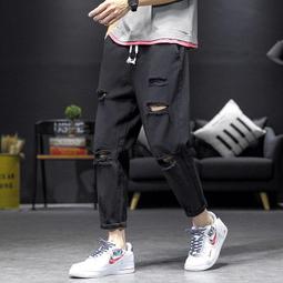 【現貨熱銷】破洞乞丐牛仔褲男款夏季潮牌寬松做舊闊腿褲美式高街直筒拖地褲子 歷史價格詳細信息