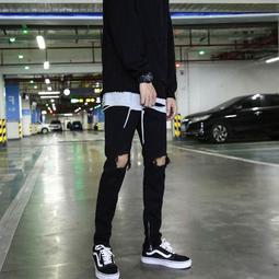 【現貨熱銷】黑色大破洞乞丐牛仔褲男款潮牌歐美街頭褲子高街hiphop闊腿直筒褲 歷史價格詳細信息