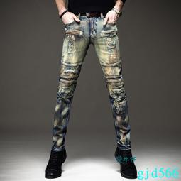 愛牛仔新款G404 豎紋彈力膝蓋綁帶vibe風直筒高街褲子男潮牌ins國潮嘻哈長褲-潮流精選 歷史價格詳細信息