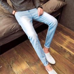 韓版男士修身褲子: 28-34 牛仔褲夏季牛仔褲男士修身褲子藍色穿長褲牛仔褲便宜銷售 歷史價格詳細信息