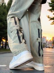 美式闊腿牛仔pants男士春秋款潮牌大碼長pants2024新款寬松直筒高街pants子 歷史價格詳細信息