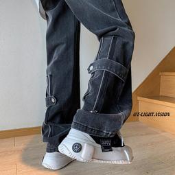 美式潮牌牛仔褲春秋季男女設計感休閑百搭寬松直筒復古水洗長褲子 歷史價格詳細信息