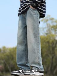 美式男士秋季款高街寬松闊腿庫子潮牌直筒工裝長庫抽繩復古牛仔庫 歷史價格詳細信息