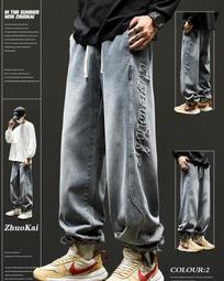 牛仔pants男春秋新款美式高街復古vibe直筒彎刀pants寬松拼接水洗工裝pants 歷史價格詳細信息